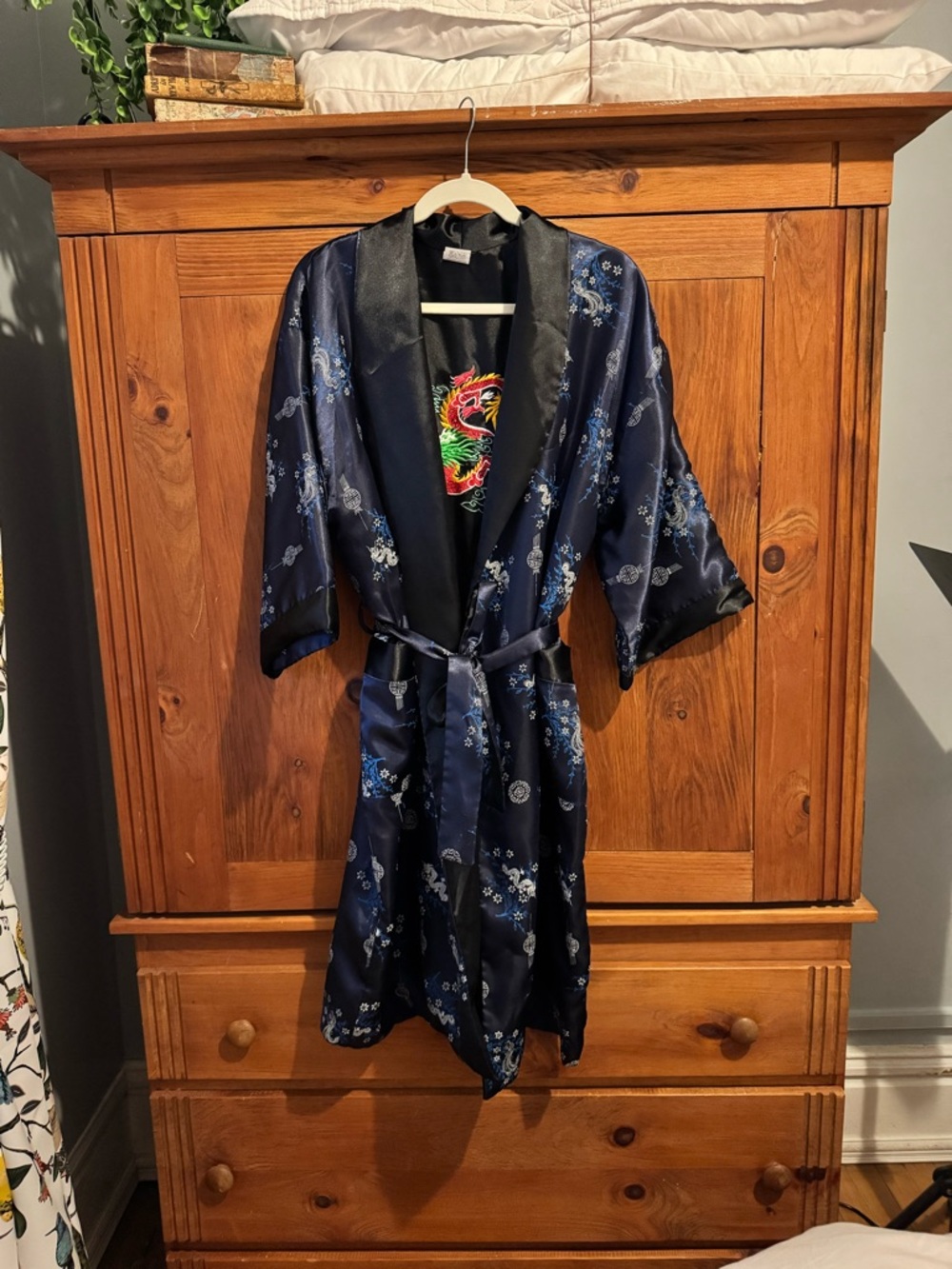 Navy Blue Kimono Style Robe